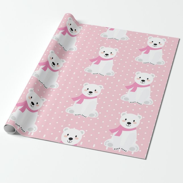 Papel De Regalo Niña rosa de oso polar mate (Desenrollado)