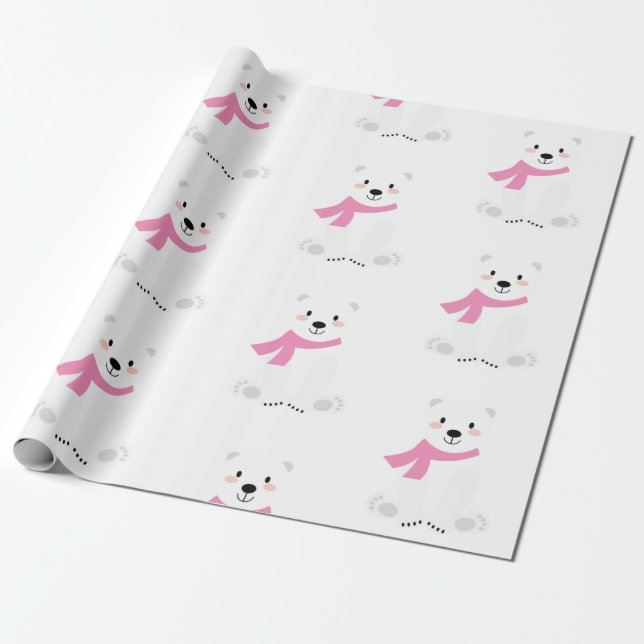 Papel De Regalo Niña rosa de oso polar mate (Desenrollado)