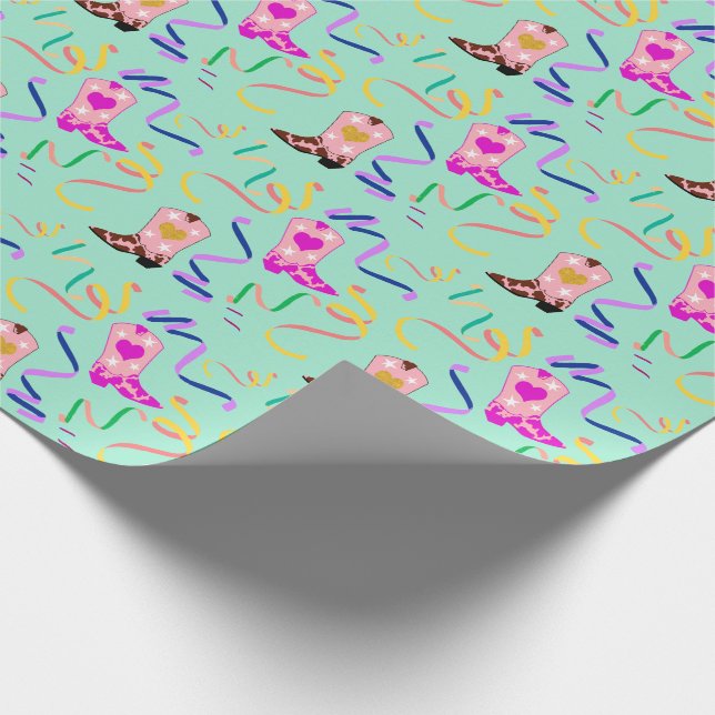 Papel De Regalo Niña rosa moderna chica occidental bota menta de c (Esquina)