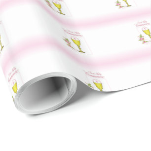 Papel De Regalo Niña Rosa Primera Comunión, Cáliz, Hostia, Rosas