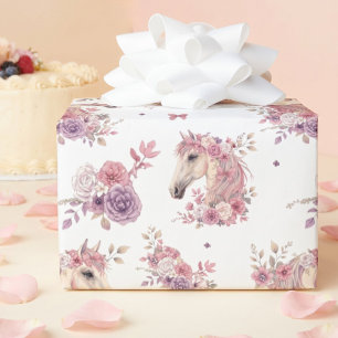 Papel De Regalo Niña Rosa Púrpura Ponis Floral Caprichoso