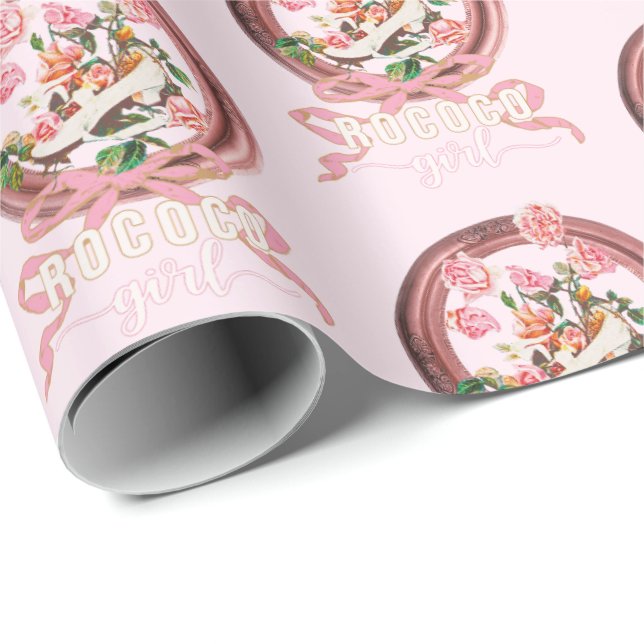 Papel De Regalo Niña Rosa Rococó Clásica Bonita Zapato de Lazo (Esquina del rollo)