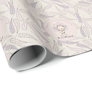 Papel De Regalo Niña Turquía y plumas Feliz Día de Acción de Graci