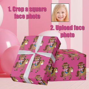 Papel De Regalo Niña Vaquera Cara Foto Rosa Personalizada Lindo