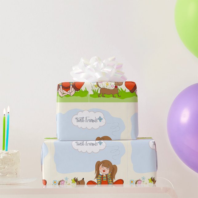 Papel De Regalo Niña y Perro Marrón Mejores Amigos (Subido por el creador)