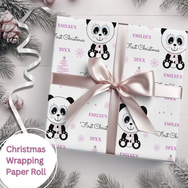 Papel De Regalo Niñas bebé Primera Navidad Panga oso rosa (Subido por el creador)