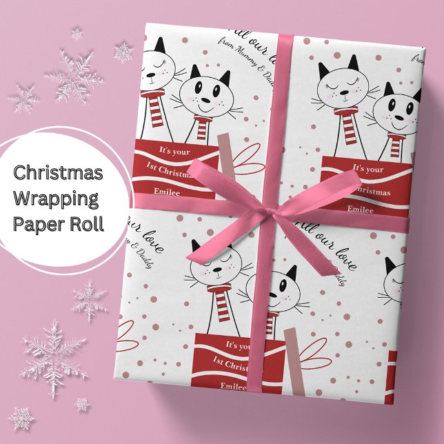 Papel De Regalo Niñas bebés Primeros gatos de Navidad Rojo rosado (Subido por el creador)