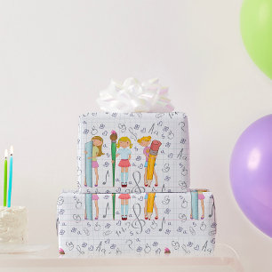 Papel De Regalo Niñas escolares con una excesiva plantilla escolar