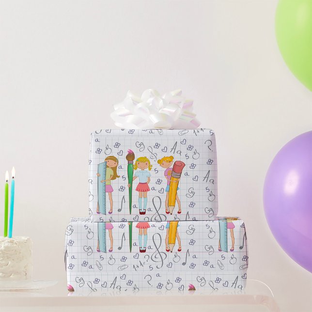 Papel De Regalo Niñas escolares con una excesiva plantilla escolar (Subido por el creador)