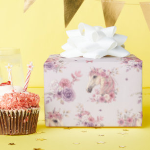 Papel De Regalo Niñas Ponis Bonitos Floral Pastel Caballo