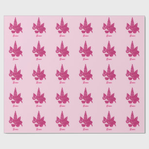 Papel De Regalo Niñas Purpurinas Rosa Unicorn