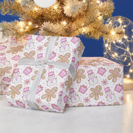 Papel De Regalo Niñas Rosadas Lindas Navidad Galletas de Jengibre