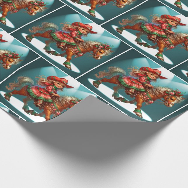 Papel De Regalo Niñita Con Navidades Vestidos En Caballo (Esquina)