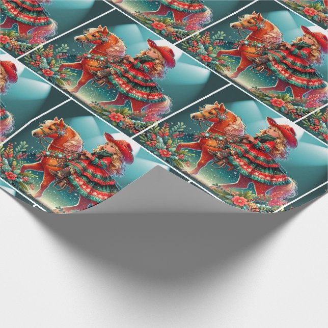 Papel De Regalo Niñita Con Navidades Vestidos En Caballo (Esquina)