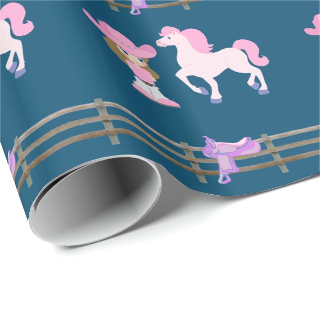 Papel De Regalo Niñita De Vaca Con Caballo Y Caballo (Esquina del rollo)