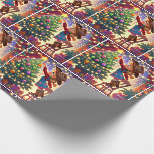 Papel De Regalo Niñita En La Silla Decorando Árbol De Navidad