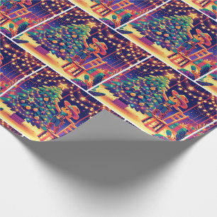 Papel De Regalo Niñita En La Silla Decorando Árbol De Navidad