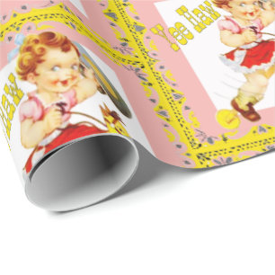Papel De Regalo Niñita Occidental En Caballo De Palo Yee Haw