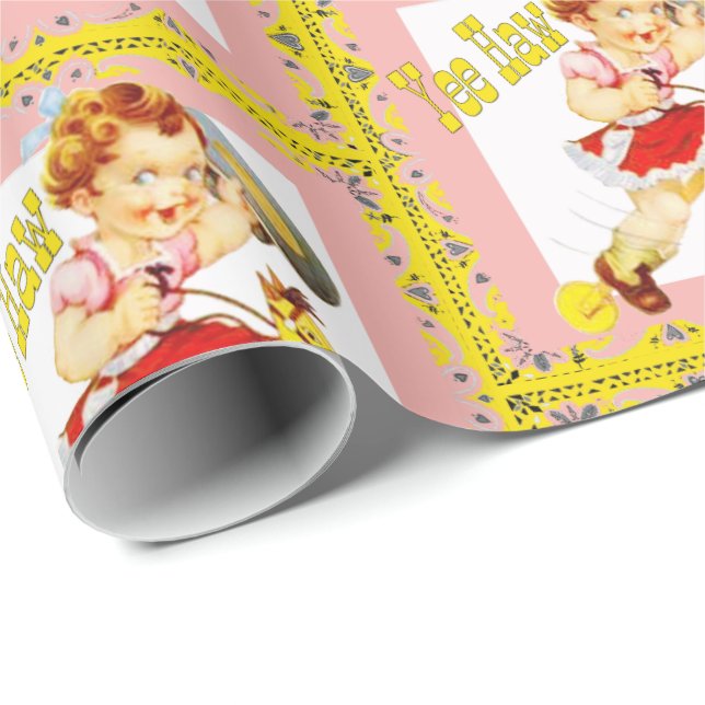 Papel De Regalo Niñita Occidental En Caballo De Palo Yee Haw (Esquina del rollo)
