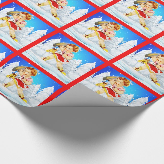 Papel De Regalo Niñita Occidental En La Escena De Invierno Del Cab (Esquina)