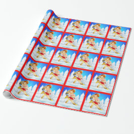 Papel De Regalo Niñita Occidental En La Escena De Invierno Del Cab
