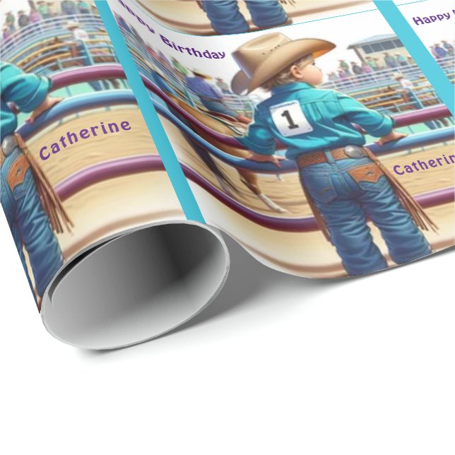 Papel De Regalo Niñita occidental Personalizado de rodeo de primer (Esquina del rollo)
