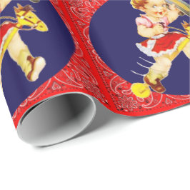 Papel De Regalo Niñita Occidental Sobre El Envoltorio De Caballo D