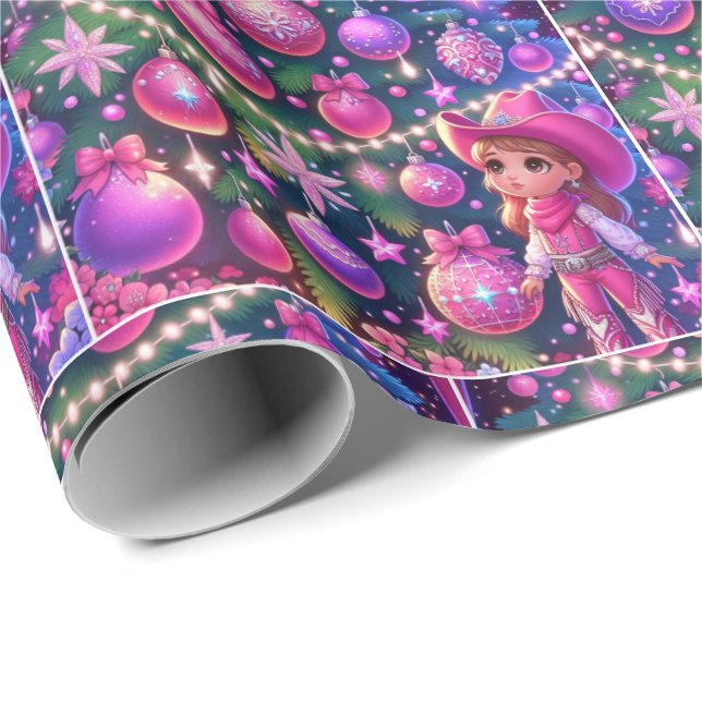 Papel De Regalo Niñita Parada Frente A Navidades De Árbol (Esquina del rollo)