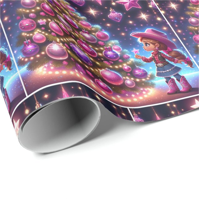 Papel De Regalo Niñita Parada Frente A Navidades De Árbol (Esquina del rollo)