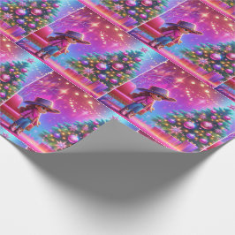 Papel De Regalo Niñita Parada Frente A Navidades De Árbol