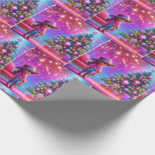 Papel De Regalo Niñita Parada Frente A Navidades De Árbol