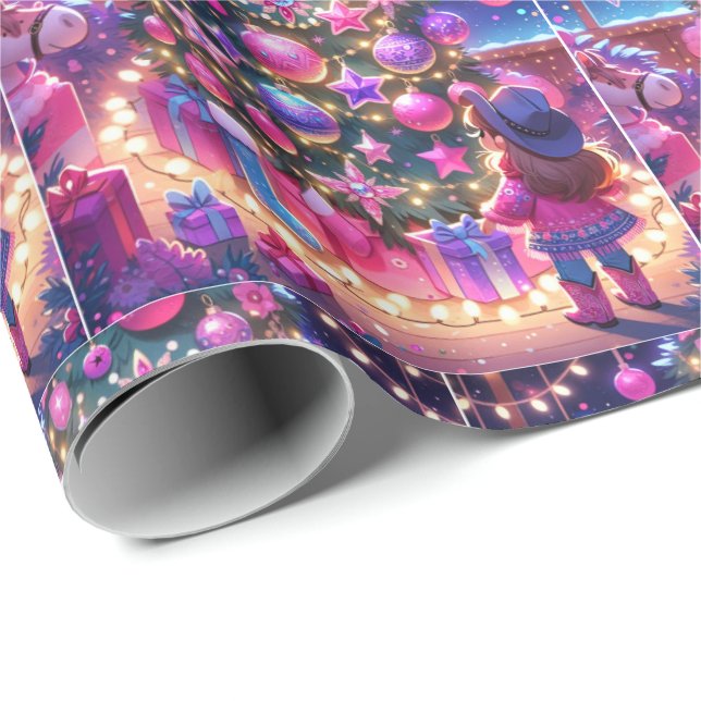 Papel De Regalo Niñita Parada Frente A Navidades De Árbol (Esquina del rollo)