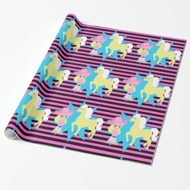 Papel De Regalo Niñita rubia con caballo de cualquier clase (Desenrollado)