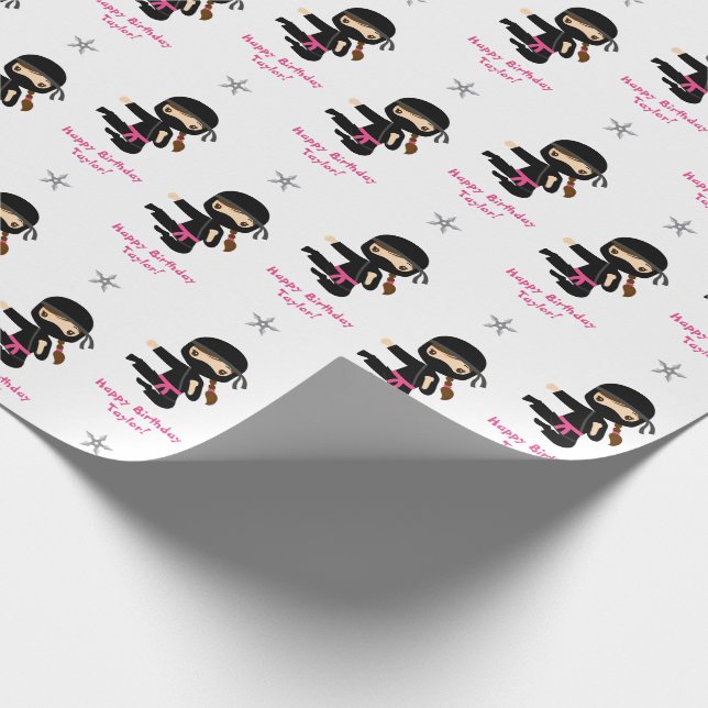 Papel De Regalo Ninja Gift Wrap Chica Pink Black Personalizado (Esquina)