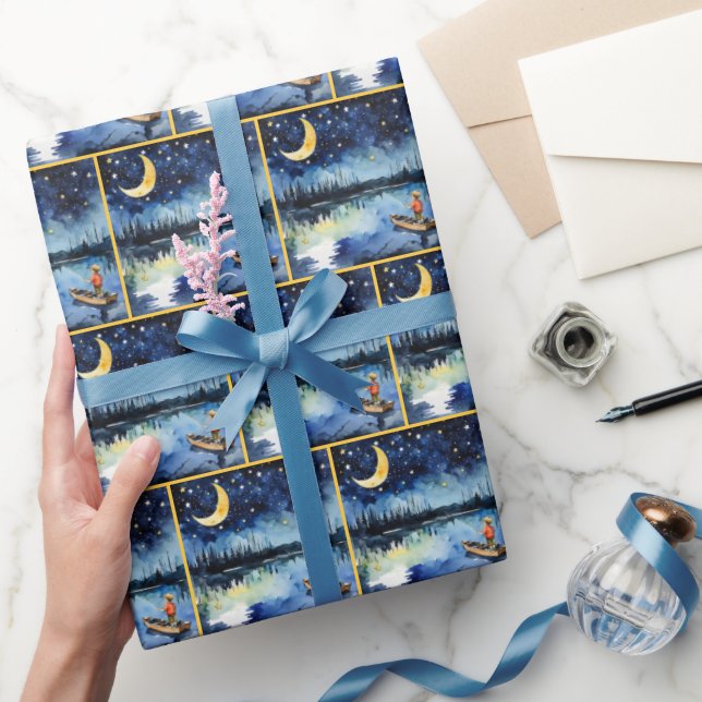 Papel De Regalo Niño Acuarela Pesca De Noche (Regalar)