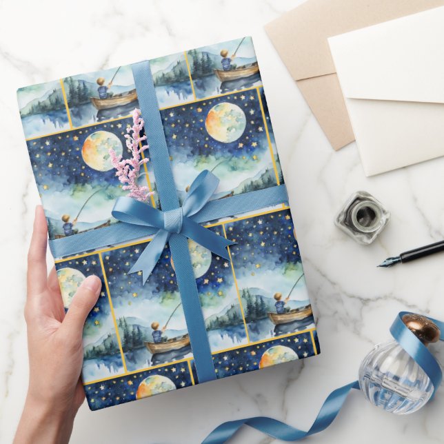 Papel De Regalo Niño Acuarela Pesca De Noche (Regalar)