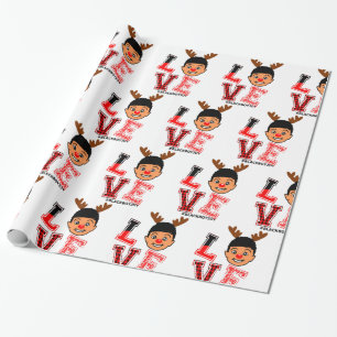Papel De Regalo Niño Afro Navidades envolver, reno rojo