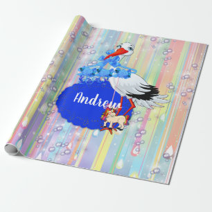 Papel De Regalo Niño arcoiris y cigüeña