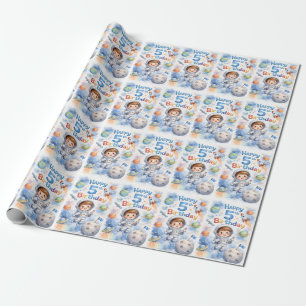 Papel De Regalo Niño astronauta en su quinto cumpleaños explora pl
