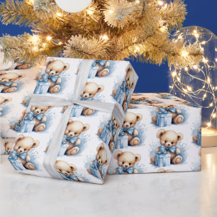 Papel De Regalo Niño azul lindo Teddy Bear