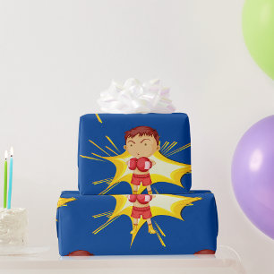 Papel De Regalo Niño Boxeador con Guantes Rojos y Shorts