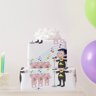 Papel De Regalo Niño cantando con tres cerdos coros