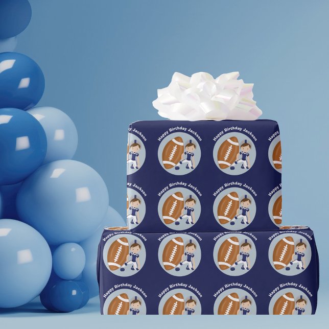 Papel De Regalo Niño de fútbol chico personalizado azul feliz cump (Subido por el creador)