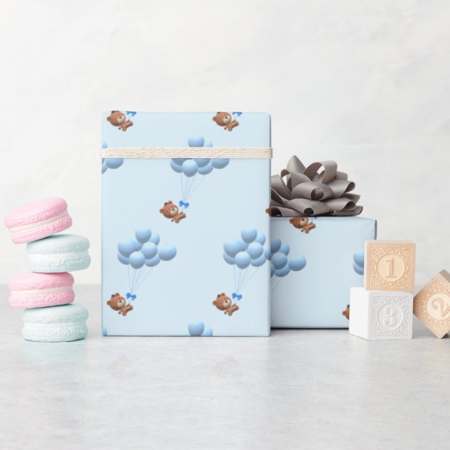 Papel De Regalo Niño de oso y globo (Baby Shower)
