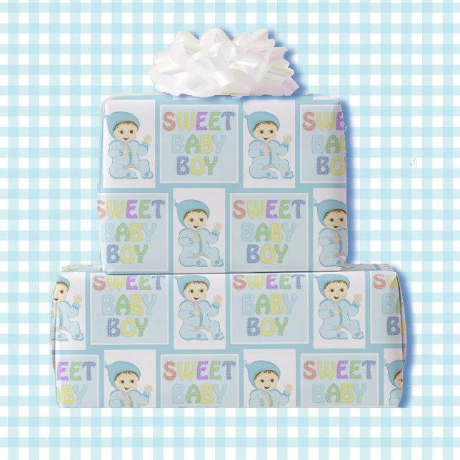 Papel De Regalo Niño dulce con pastel azul de Baby Shower (Subido por el creador)
