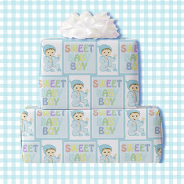 Papel De Regalo Niño dulce con pastel azul de Baby Shower