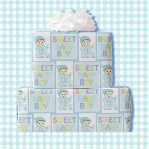 Papel De Regalo Niño dulce con pastel azul de Baby Shower