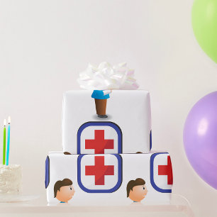 Papel De Regalo Niño Herido con Yeso en el Brazo Cruz Médica