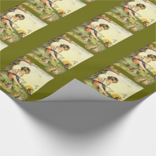 Papel De Regalo Niño leyendo bajo el árbol con conejos
