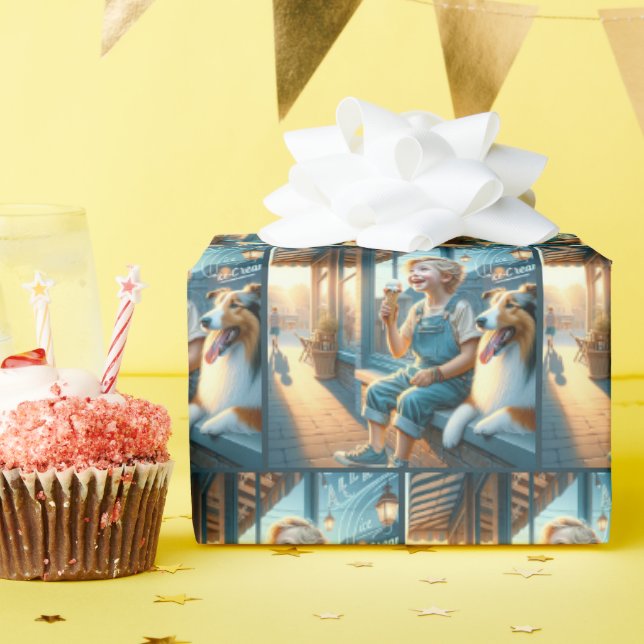 Papel De Regalo Niño Pequeño Comiendo Un Cuello De Helado (Fiesta de cumpleaños )